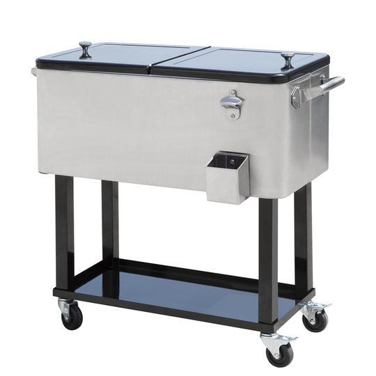 Outsunny 80-Quarts Stainless Steel Rolling Cooler Cart with Storage