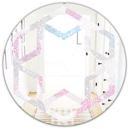 Designart Circular Abstract Retro Geometric III Round 24-in L x 24-in W Grey Polished Modern Wall Mounted Mirror