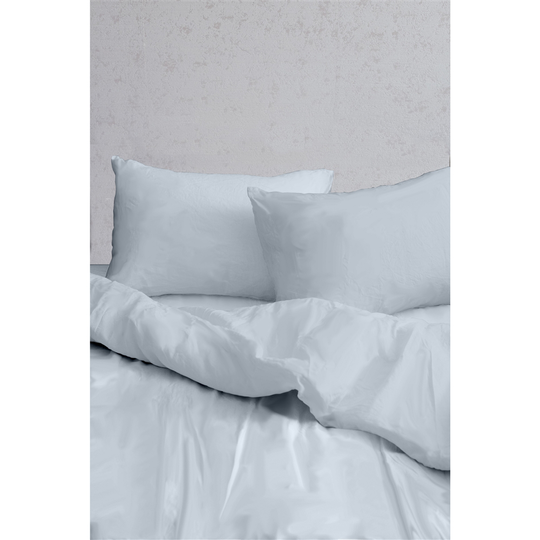 Myne Sky Blue Cotton Sateen Antibacterial Full/Queen Duvet Cover Set - 3-Piece