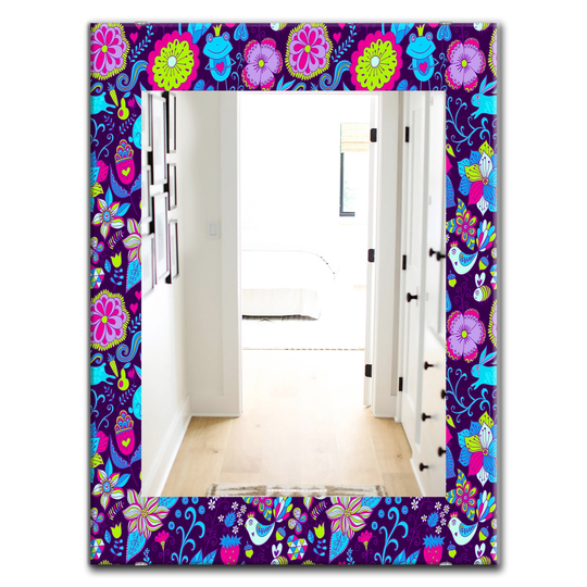 Designart 35.4-in x 23.6-in Blue Romantic Doodle Floral Texture Mirror