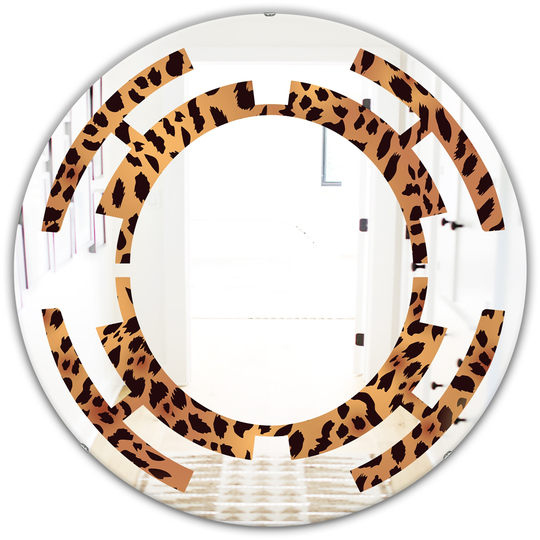 Designart 24-in x 24-in Brown Leopard Fur Safari III Modern/Round Wall Mirror