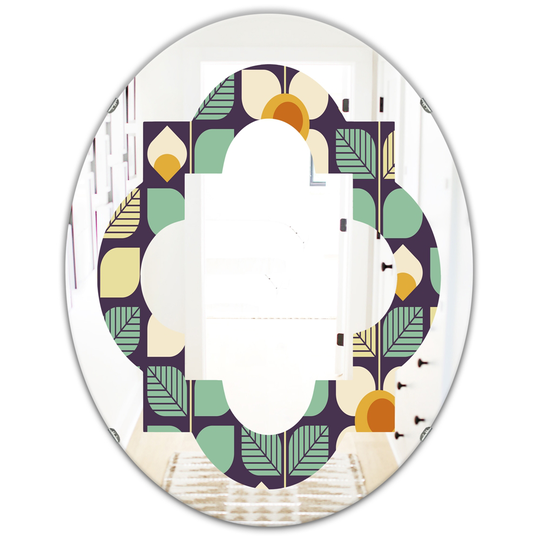 Designart 31.5-in Botanical Retro Design III Modern Oval Decorative Mirror in Blue