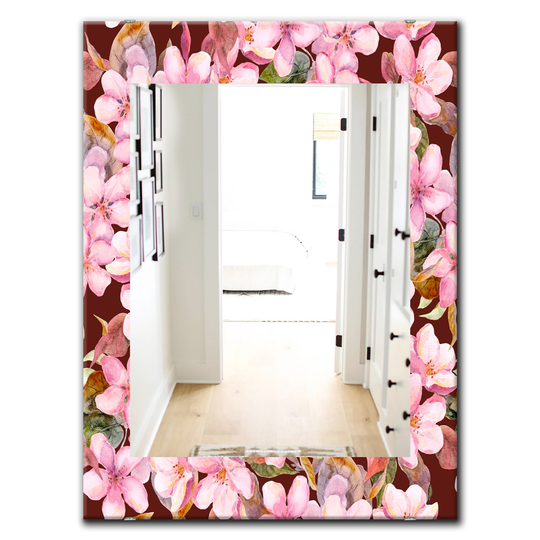 Designart Canada Rectangle 35.4-in L x 23.6-in W Pink Blossom Flowers Polished Wall Mirror