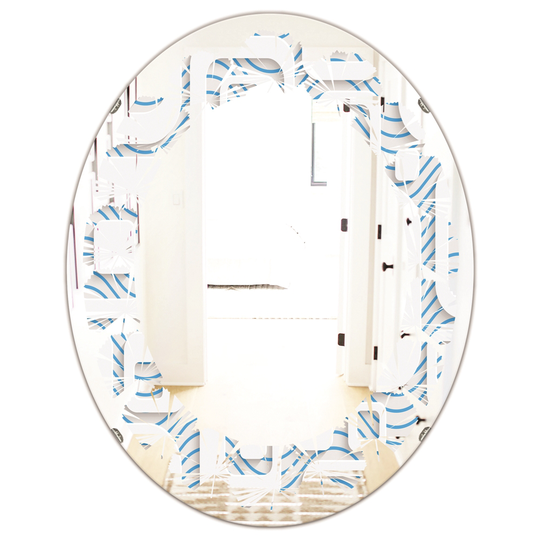 Designart Oval 31.5-in L x 23.7-in W 3D White and Blue Pattern I Polished Wall Mirror