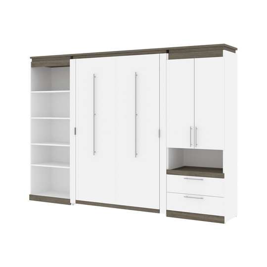 Bestar Orion Full Murphy Bed Integrated Storage White & Walnut Grey