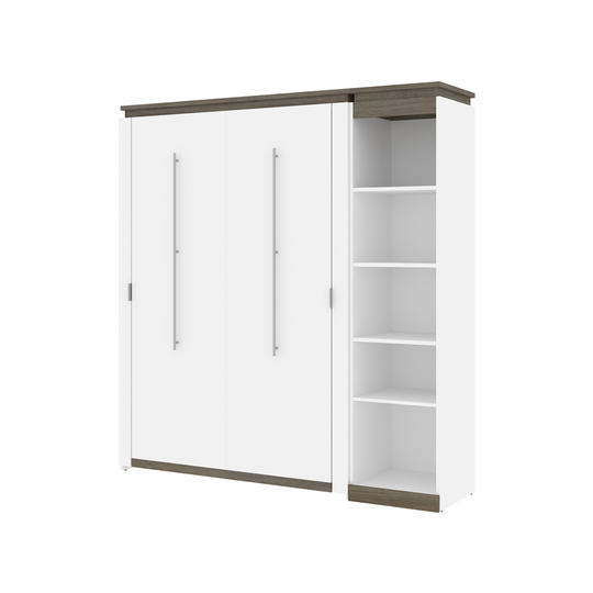 Bestar Orion White & Walnut Grey Full Murphy Bed with Integrated Storage