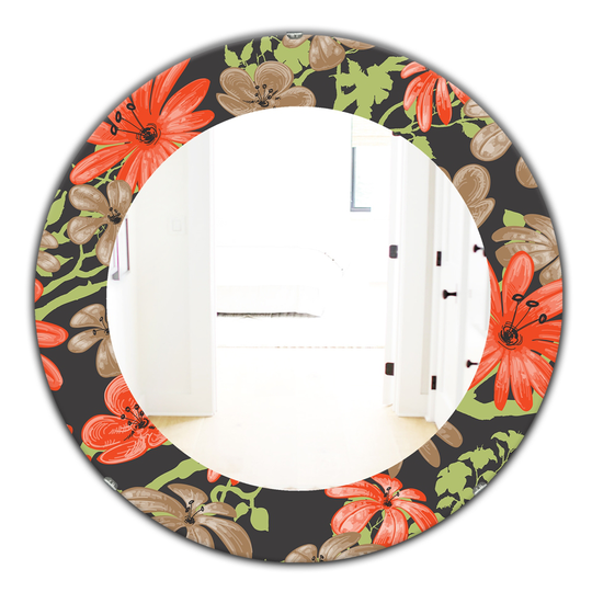Designart Canada 24-in L x 24-in W Round Red and Brown Flowers Polished Wall Mirror