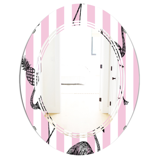 Designart Oval 31.5-in L x 23.7-in W Flamingo on Pink Polished Wall Mirror
