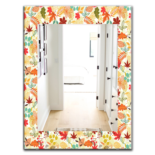 Designart 35.4-in x 23.6-in Yellow/Gold Pattern with Stylized Autumn Leaves Traditional Mirror