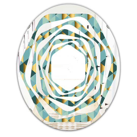Designart 31.5-in x 23.7-in Gold and Blue Dynamics V Modern Oval Mirror