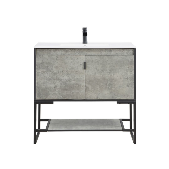 Manhattan Comfort Scarsdale 36-in Concrete Grey Single Sink Bathroom Vanity with White Ceramic Top