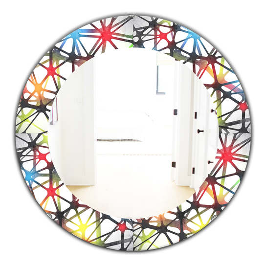 Designart 24-in x 24-in White Triangular Abstract Black and White Lined Illustration Mirror
