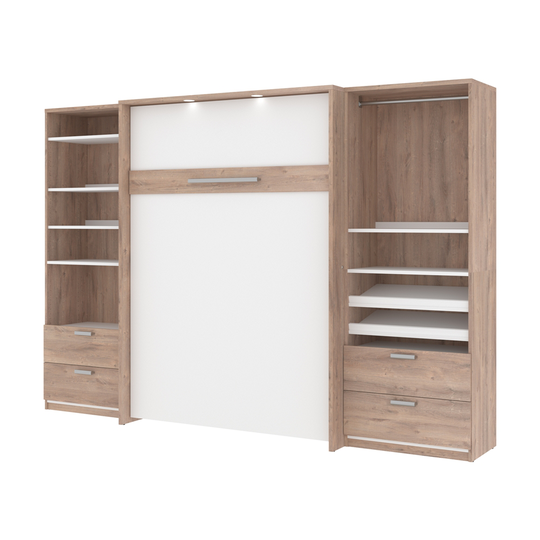 Bestar Cielo Full Murphy Bed Integrated Storage - White & Rustic Brown