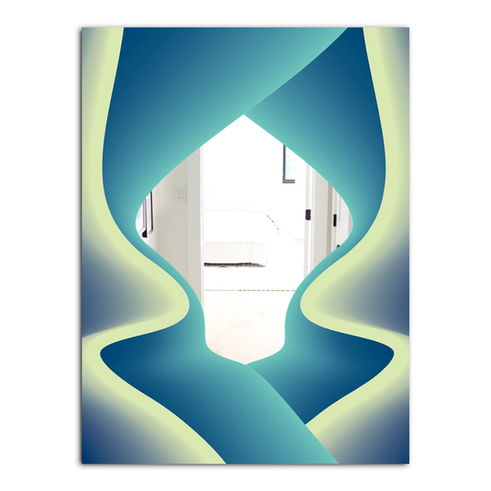 Designart Nebulous Waves 7 Rectangular 35.4-in L x 23.6-in W Polished Mid-Century Blue Wall Mounted Mirror