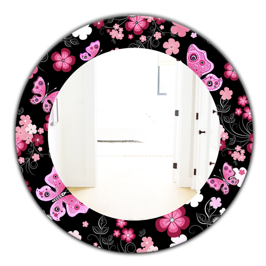 Designart Canada Round 24-in L x 24-in W Pink Obsidian Bloom Traditional Polished Wall Mirror