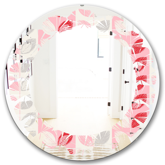 Designart Botanical Retro Design I Modern Round Wall Mirror in Pink