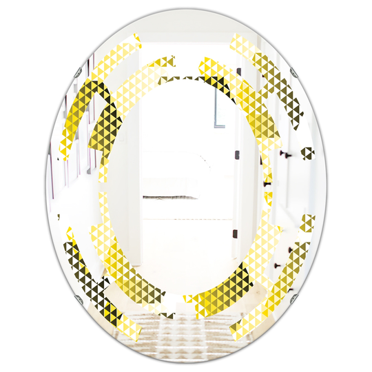 Designart 31.5-in x 23.7-in Retro Hexagon Pattern XI Modern Oval Wall Mirror in Yellow