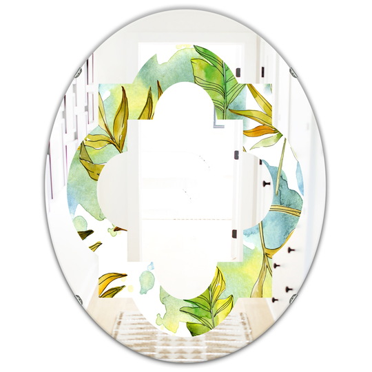 Designart 31.5-in x 23.7-in Retro Tropical Foliage Modern Oval Decorative Mirror - Green