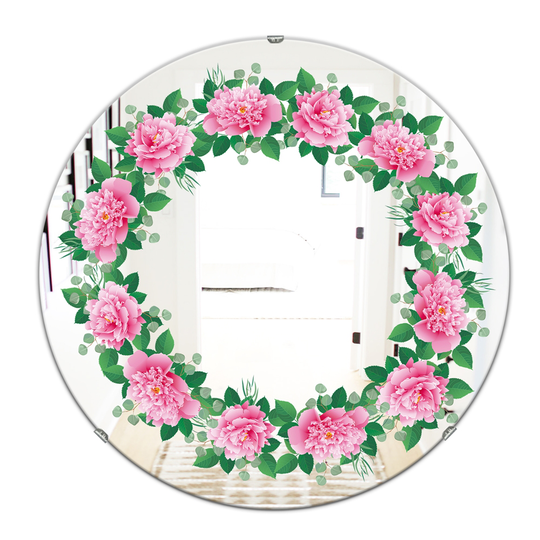 Designart Romantic Floral Wreath Round 24-in L x 24-in W Polished Country Pink Wall Mounted Mirror