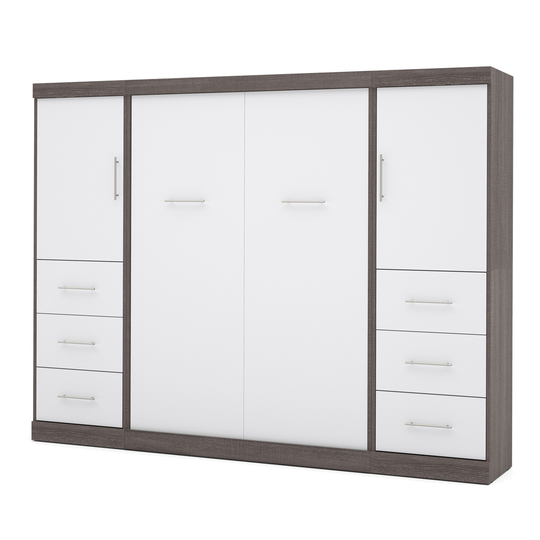 Bestar Nebula Bark Grey & White Full Murphy Bed with Integrated Storage