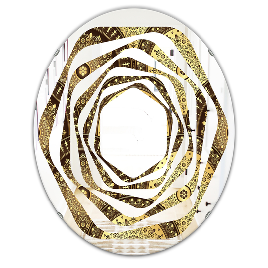 Designart 31.5-in x 23.7-in Golden Circular Pattern I Modern Oval Mirror - Multi-Colour