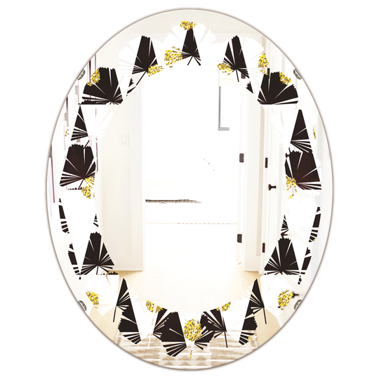 Designart 31.5-in x 23.7-in Gold Polka Dot Pattern II Modern Oval Wall Mirror in Black