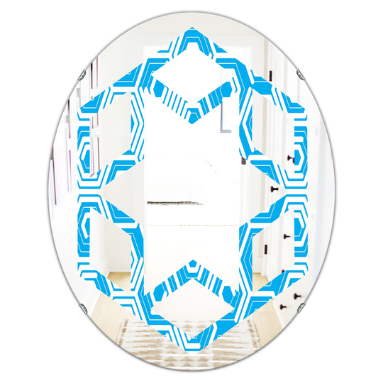 Designart Blue 31.5-in L x 23.7-in W Oval Retro Hexagon Pattern VII Polished Wall Mirror