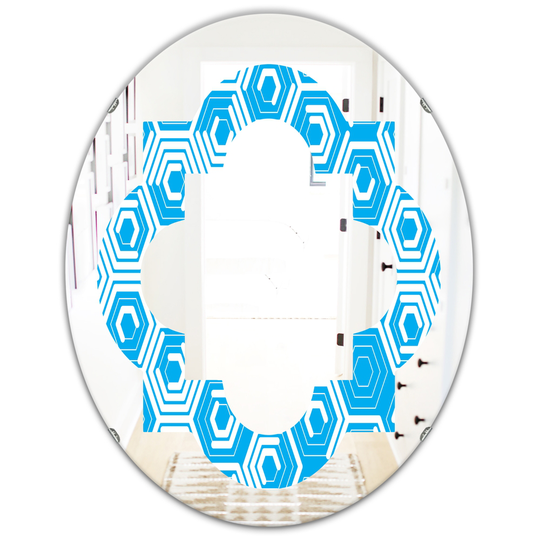 Designart 31.5-in L x 23.7-in W Blue Oval Retro Hexagon Pattern VII Polished Wall Mirror
