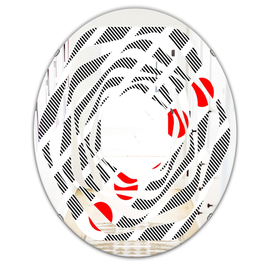 Designart 31.5-in L x 23.7-in W Black Oval Retro Geometrical Abstract Minimal Pattern XI Polished Wall Mirror