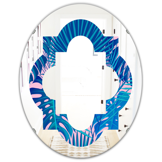 Designart 31.5-in L x 23.7-in W Oval Blue Retro Floral Pattern X Polished Wall Mirror