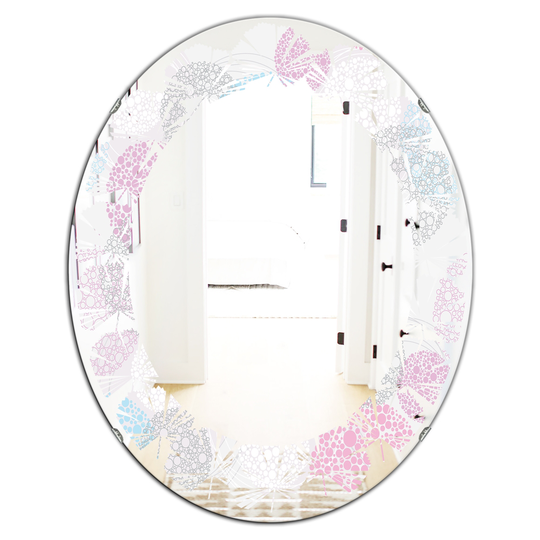 Designart Circular Abstract Retro Grey Geometric III Oval 31.5-in L x 23.7-in W Polished Modern Wall Mounted Mirror