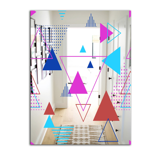 Designart Triangular Spacy Spheres 6 Rectangular 35.4-in L x 23.6-in W Polished Mid-Century Pink Wall Mounted Mirror