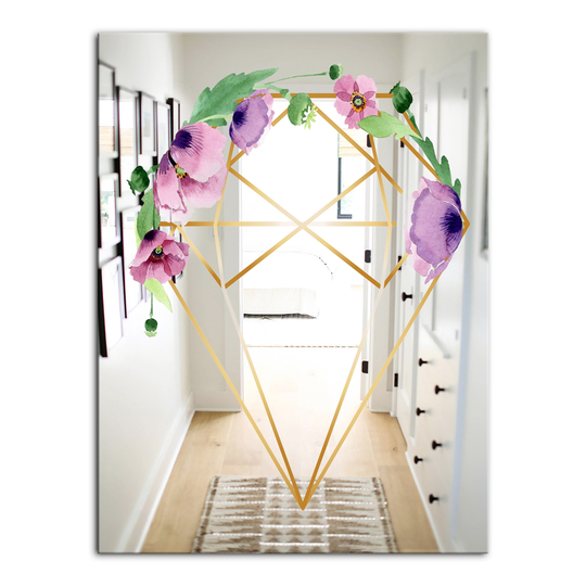 Designart Efflorescent Gold Simple 6 Rectangular 35.4-in L x 23.6-in W Polished Country Wall Mounted Mirror