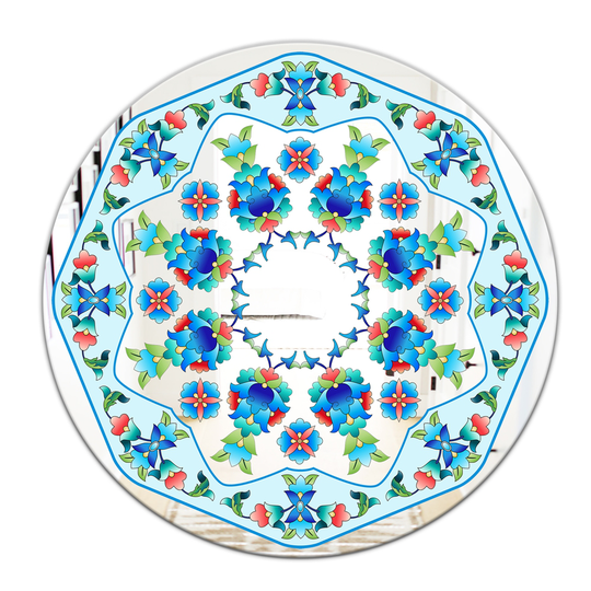 Designart Ottoman Blue Flower Crown Round 24-in L x 24-in W Polished Farmhouse Wall Mounted Mirror
