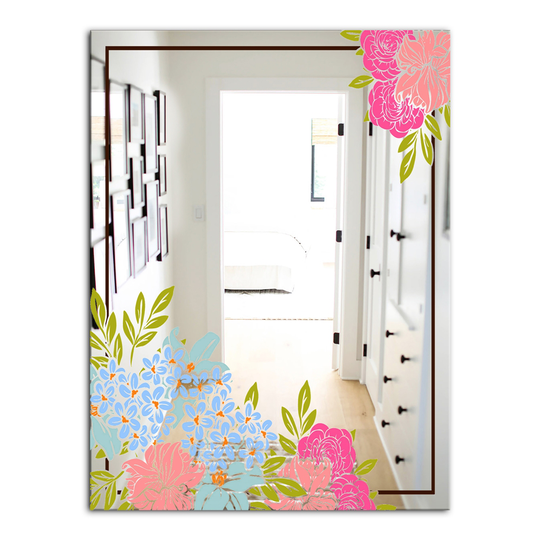 Designart Garland Sweet 30 Rectangular 35.4-in L x 23.6-in W Polished Country Pink Wall Mounted Mirror