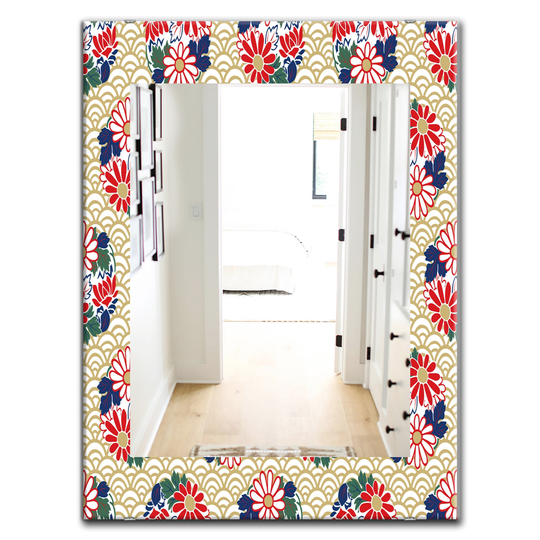 Designart 35.4-in x 23.6-in Yellow/Gold Japanese Floral Pattern Bohemian and Eclectic Mirror