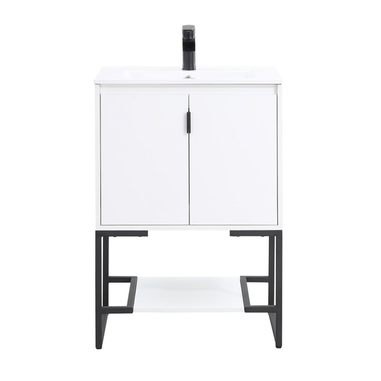 Manhattan Comfort Scarsdale 24-in White Single Sink Bathroom Vanity with White Ceramic Top