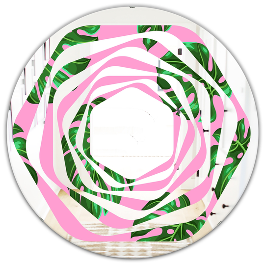 Designart 24-in x 24-in Tropical Palm Leaves III Modern Round Wall Mirror in Green