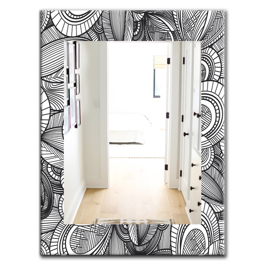 Designart Canada 35.4-in L x 23.6-in W Rectangle Black and White Geometric Leaves Polished Wall Mirror