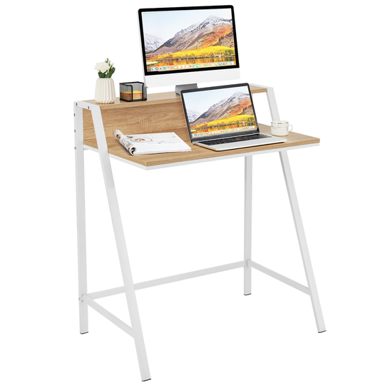Costway 31-in 2-Tier Computer Desk in Natural Wood