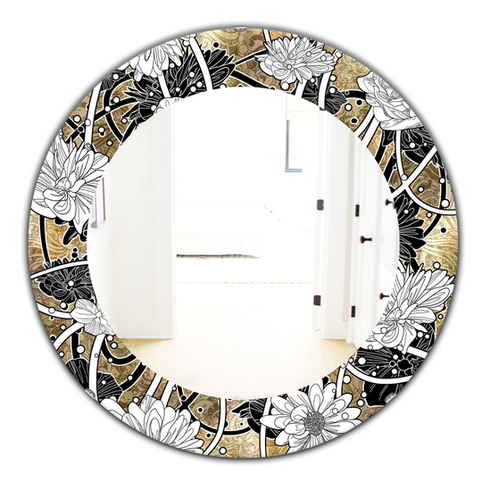 Designart Canada 24-in L x 24-in W Round White Drawn Flowers Polished Wall Mirror