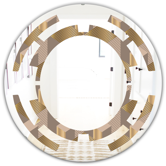 Designart Round Brown 24-in Retro Square Design V Polished Wall Mirror