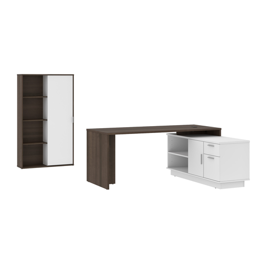 Bestar Equinox 72W L-Shaped Desk and Storage Cabinet in Antigua & White