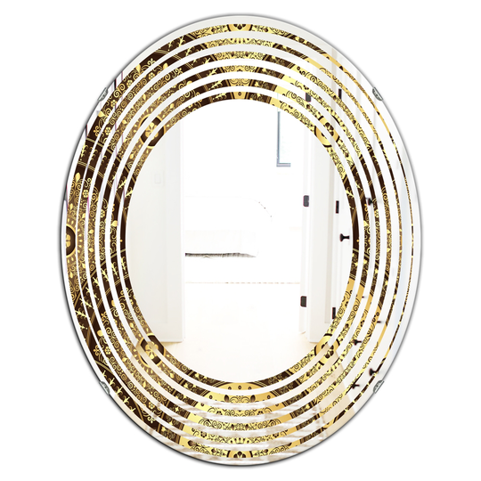 Designart 31.5-in Golden Circular Pattern I Modern Oval Wall Mirror in Multi-Colour