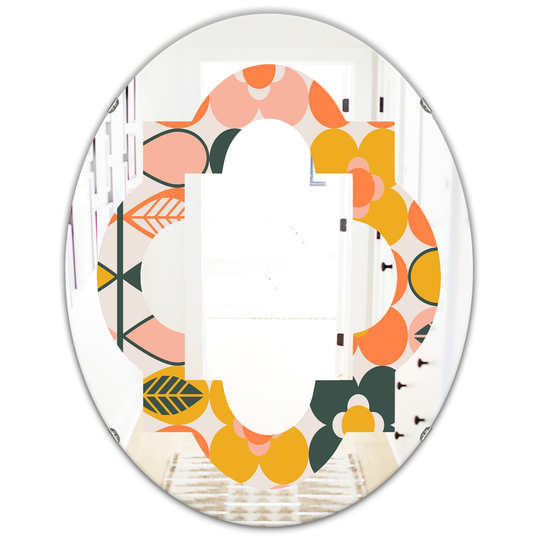 Designart 31.5-in L x 23.7-in W Oval Multicolour Botanical Retro Design II Polished Wall Mirror