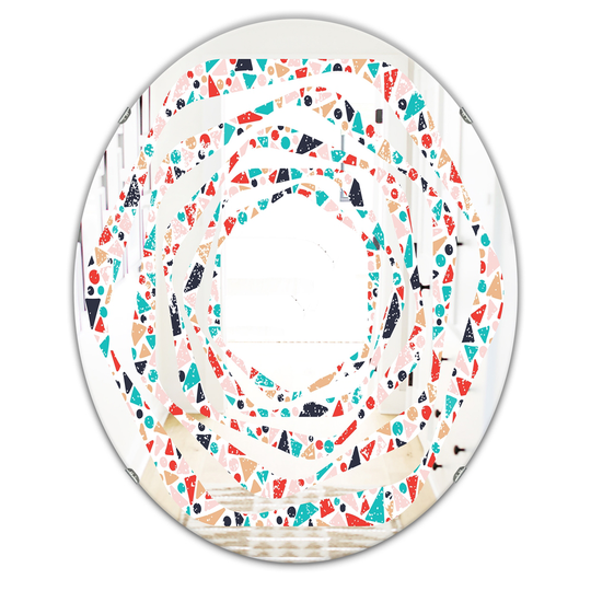 Designart Multicolour 31.5-in L x 23.7-in W Oval Retro Abstract Pattern Design II Polished Wall Mirror