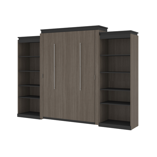 Bestar Orion Queen Murphy Bed with Integrated Storage with Bark grey & Graphite
