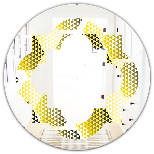 Designart 24-in x 24-in Yellow Retro Hexagon Pattern XI Modern Round Wall Mirror