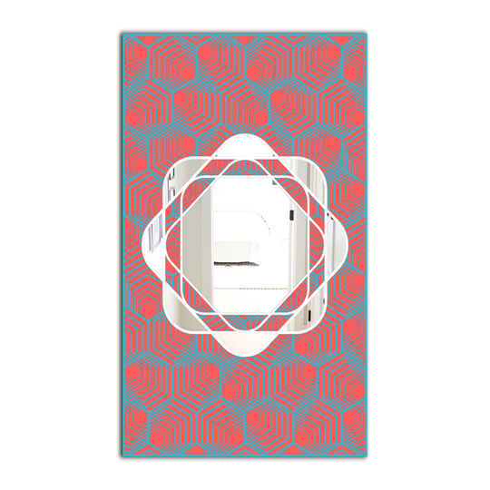 Designart Lines Rectangular 35.4-in L x 23.6-in W Polished Mid-Century Pink/Blue Wall Mounted Mirror