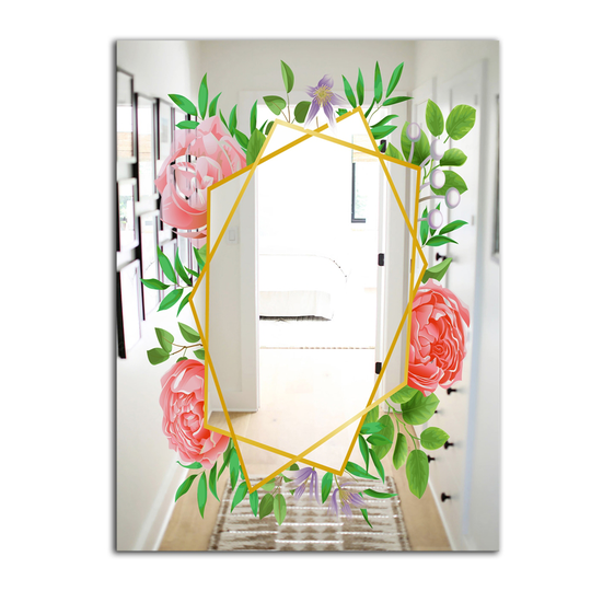 Designart Efflorescent Gold Pink 5 Rectangular 35.4-in L x 23.6-in W Polished Farmhouse Wall Mounted Mirror
